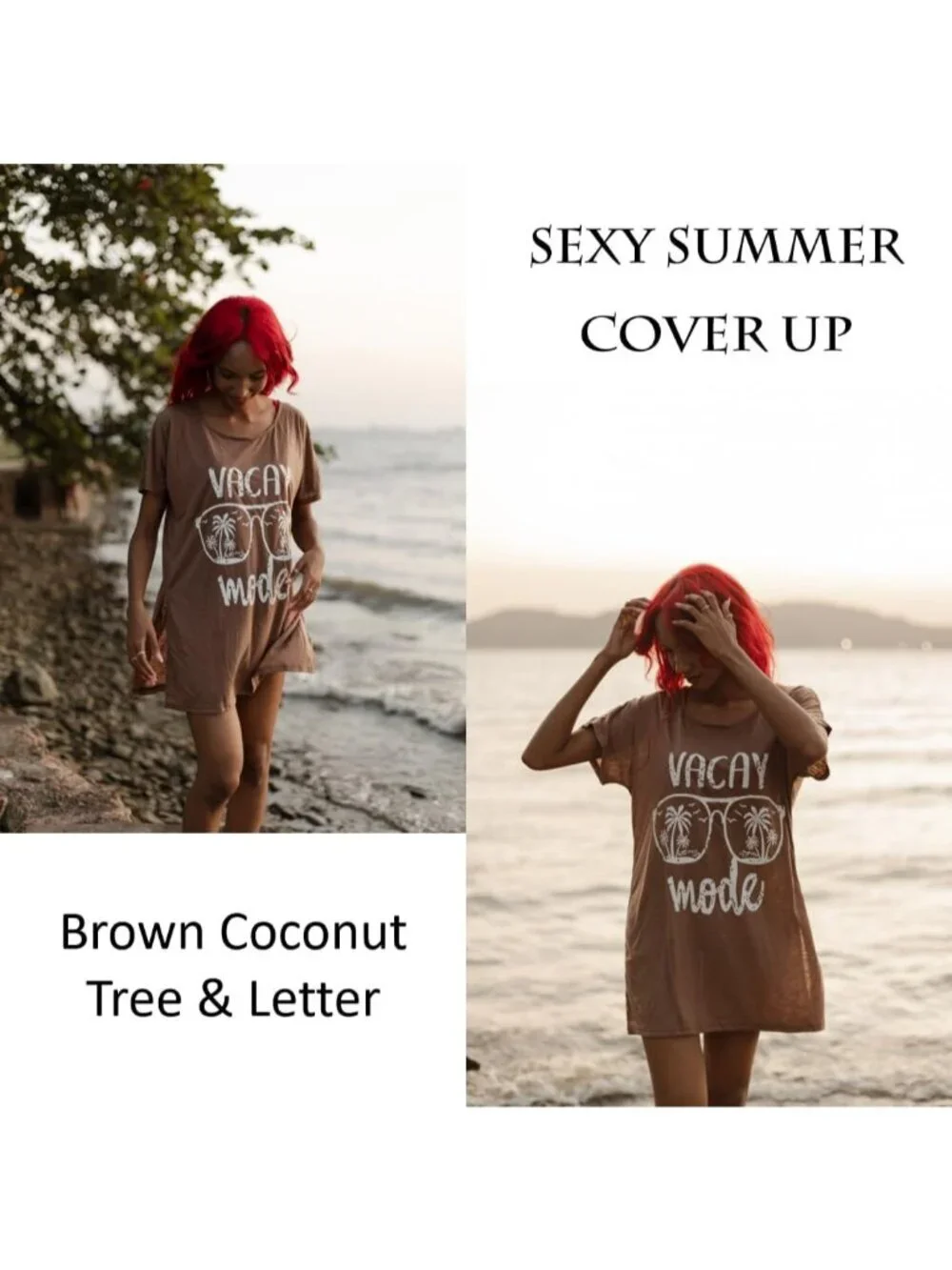 Women's Brown Coconut Tree Sleeve Cover Ups for Beach Bathing Suit Swimwear